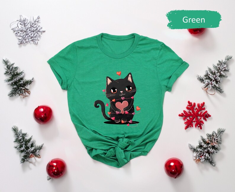Camiseta con corazón y abrazos de gato para el día de San Valentín, camisetas para niños de San Valentín, camisetas para mamás de gatos, camisetas lindas con gatos, camisetas para parejas a juego, camisetas para amantes, regalo para ella imagen 7