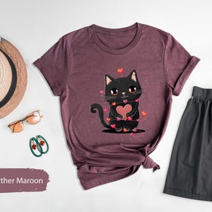 Camiseta con corazón y abrazos de gato para el día de San Valentín, camisetas para niños de San Valentín, camisetas para mamás de gatos, camisetas lindas con gatos, camisetas para parejas a juego, camisetas para amantes, regalo para ella imagen 4