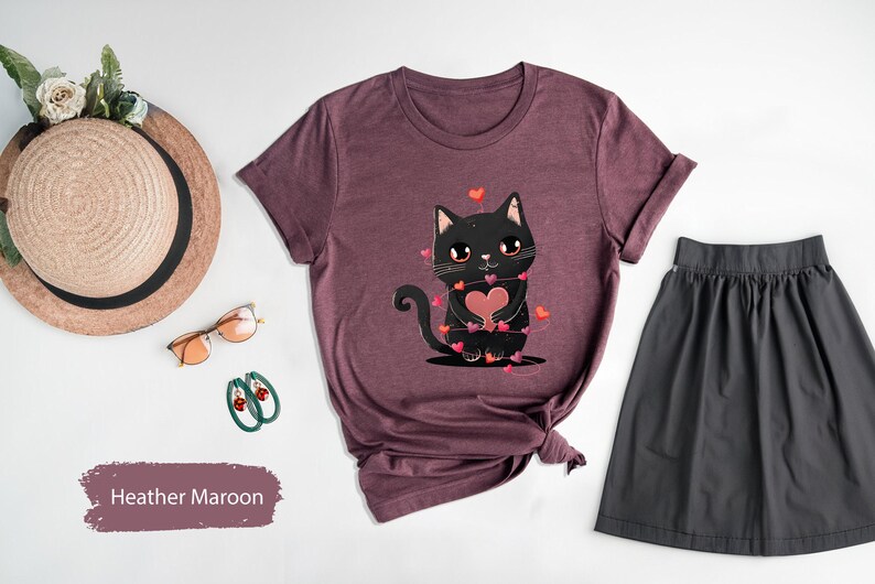 Camiseta con corazón y abrazos de gato para el día de San Valentín, camisetas para niños de San Valentín, camisetas para mamás de gatos, camisetas lindas con gatos, camisetas para parejas a juego, camisetas para amantes, regalo para ella imagen 4