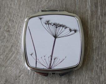 Seed Head Print Compact Mirror: Nature Inspired Handbag Mirror