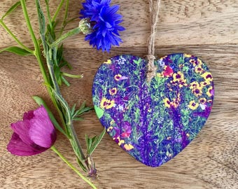 Wildflower Print Hanging Heart Decoration: Country Home Decor