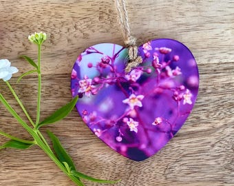 Floral Plum Hanging Heart: Keepsake Decoration with Jute String