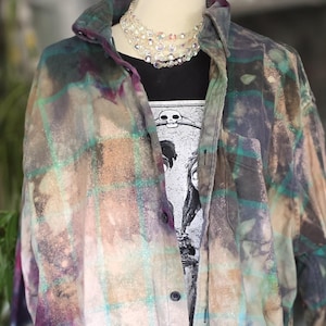 Vintage geruite, boho goth-stijl mystic eye-geverfd flanellen shirt