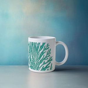 Coral Mug – Coral Art, Ocean Art, Ocean Mug, Coastal Mugs, Coral Linocut, Coastal Art, Nature Art, Nature Mugs, Ceramic Seaside Mug