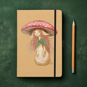 Quaderno fantasy con folletto fungo – Arte fantasy, Arte fungo, Regalo fatato, Quaderno fungo, Regalo fantasy, Arte dei funghi, Quaderno fatato