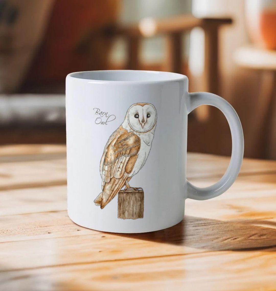 Barn Owl Mug from an Original Watercolour Painting of a British Bird