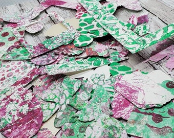 huge lot of random die cuts in fuschia and green