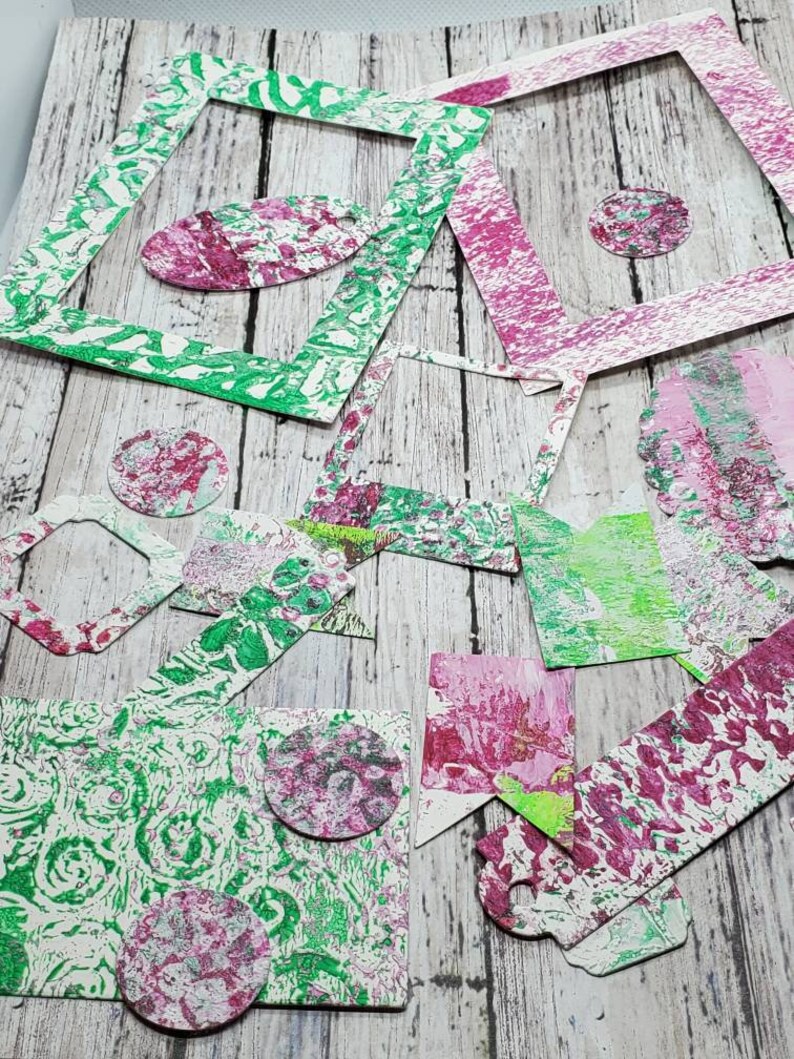 huge lot of random die cuts in fuschia and green