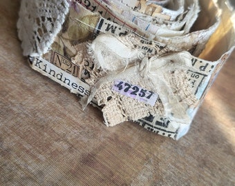 Vintage inspired fabric paper snippet roll | lace, ephemera, flowers | shabby chic | junk journal embellishment