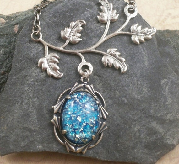 Items similar to Handmade Blue Opal Pendant and Silver Vine Necklace on ...