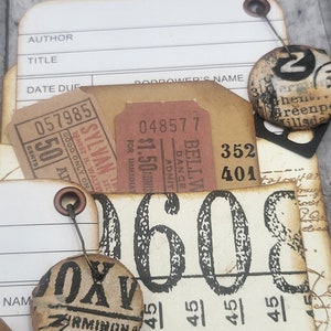 Grungy number industrial vintage library card pockets with tags for junk journals, albums, planners image 3