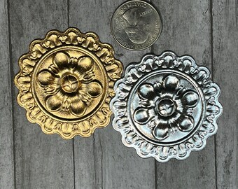 Lot of 12 die cut embossed medallions | metallic silver gold cardstock | embellishment junk journal card scrapbook planner