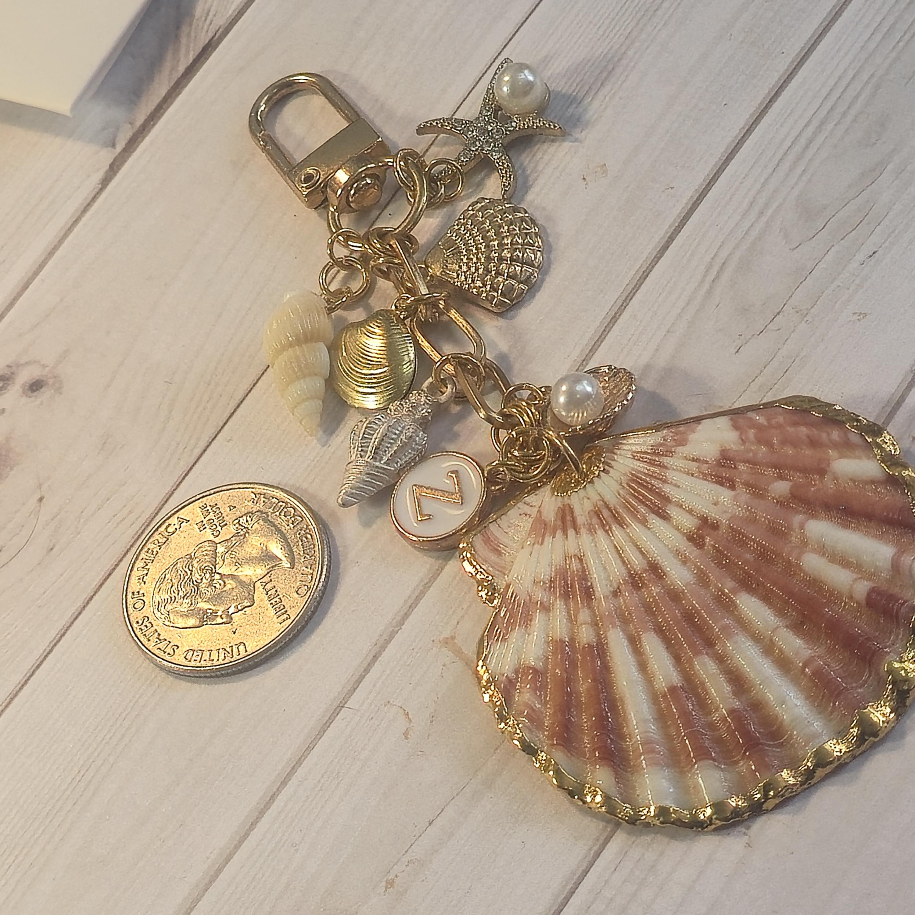 Seasshell Accessory Seashell Bag Charm Coastal Summer Beach Tote Accessory Gold Shell ...