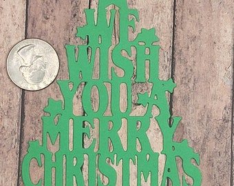 Christmas tree die cut | We wish you a Merry Christmas | cardstock lot of 10 | holiday