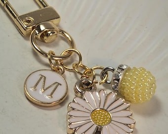 Charm Keychain Daisy Yellow Beaded Purse Clip Personalized Gift for Her Custom Gold Accessory Backpack Bag Charm for Women