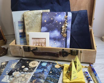 Celestial Journaling Gift Set, Moon and Stars Stationery Box, Journal Lover Gift for Her