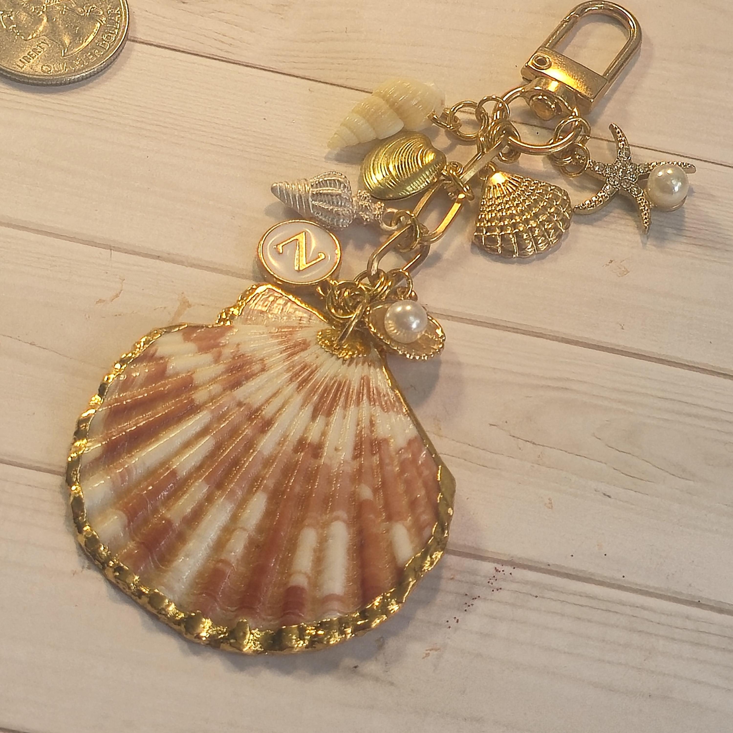 Seasshell Accessory Seashell Bag Charm Coastal Summer Beach Tote Accessory Gold Shell ...