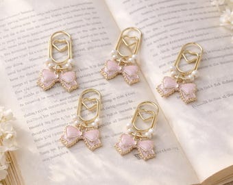 Pink Bow Planner Clips Set of 5 Coquette Bookmark Whimsical Paperclip Set for Readers
