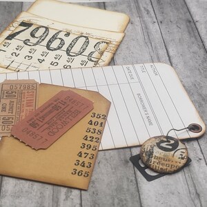 Grungy number industrial vintage library card pockets with tags for junk journals, albums, planners image 7