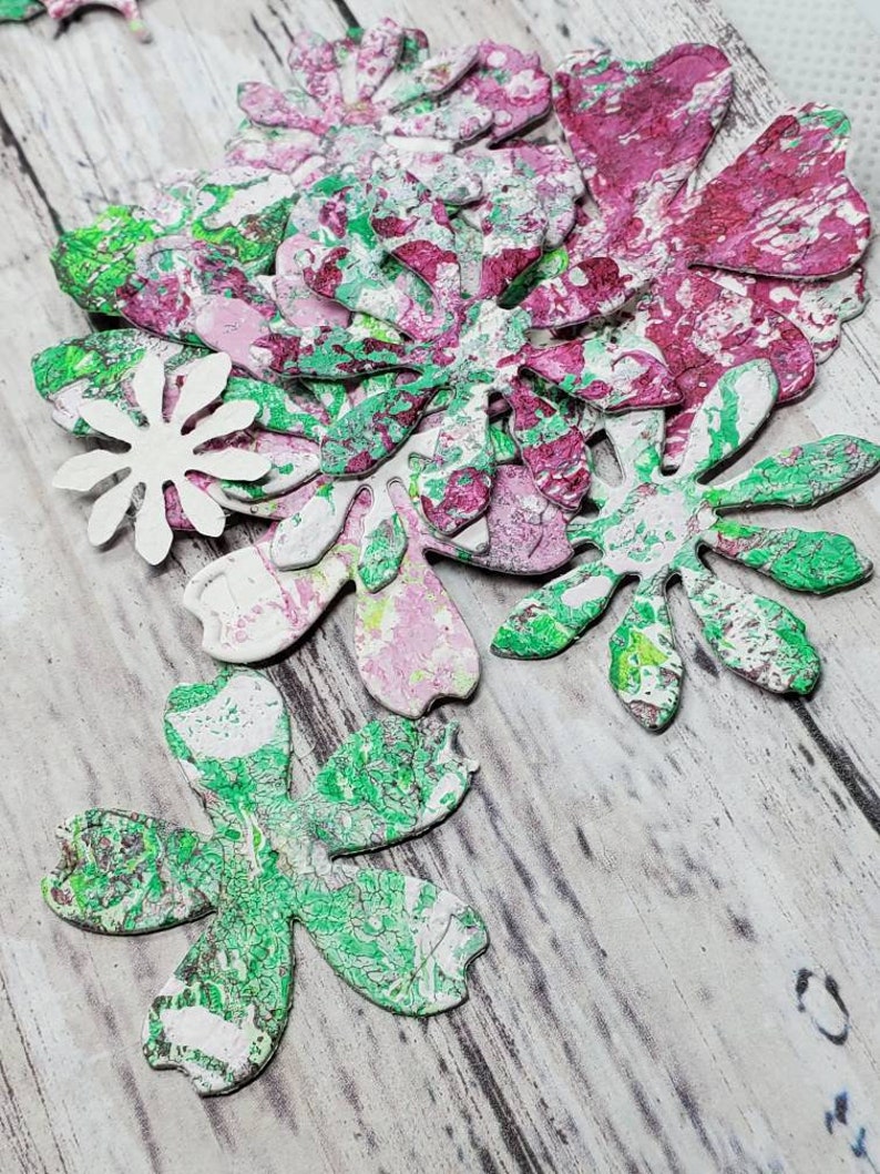 huge lot of random die cuts in fuschia and green