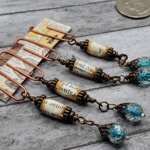 Sparkly Crackle and Paper Beads, Altered Paperclip, Journal Jewelry, Planner Clip, Junk Journal, Scrapbooking Embellishment, Dangle