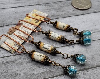 Sparkly Crackle and Paper Beads, Altered Paperclip, Journal Jewelry, Planner Clip, Junk Journal, Scrapbooking Embellishment, Dangle