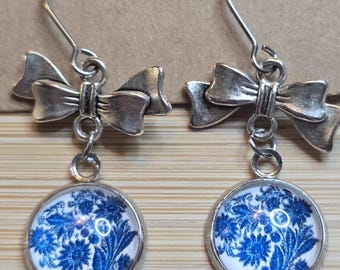 Silver Bow Dangle Earrings Toile Inspired Coquette Jewelry Charming Bridal Bridesmaid Gift Thoughtful Teacher Appreciation Gift