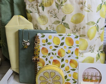 Lemon Gift Set Sage Tote Journals Handmade Charms Stationery Accessories for Her