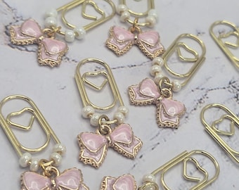 Coquette Bow Planner Clips Gift Set: Pink, White, Gold Bookmark (15 Clip) Collection