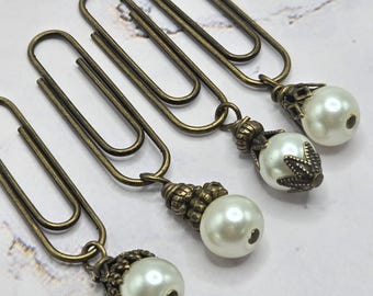 Altered paperclip decorative pearl clip for planner girl vintage bookmark charm coquette accessory stocking stuffer teacher office gift