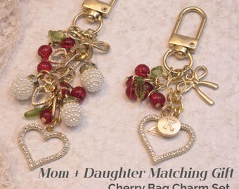 Mom Daughter Matching Cherry Bag Charm and Keychain