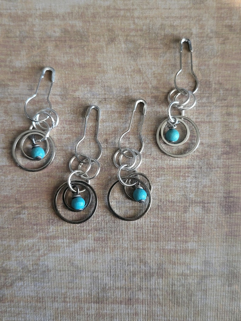 Turquoise bead dangles featuring silver rings bulb clip embellishment for Junk Journal, planners, tags image 1