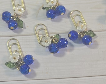 Blueberry Planner Clip Set of 5 Cottagecore Bookmark Paperclip Fruit Journal Charm