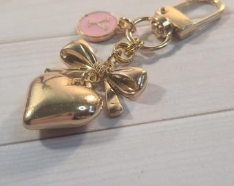Gold Bow Keychain Personalized Initial Bag Charm Coquette Purse Accessory