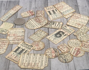 Hand stamped embellishments | junk journal | tags | numbers | industrial  | ephemera