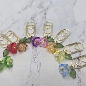 Flower Planner Clip Set of 5 Mini Paperclip Bookmarks Coquette Junk Journal Dangles