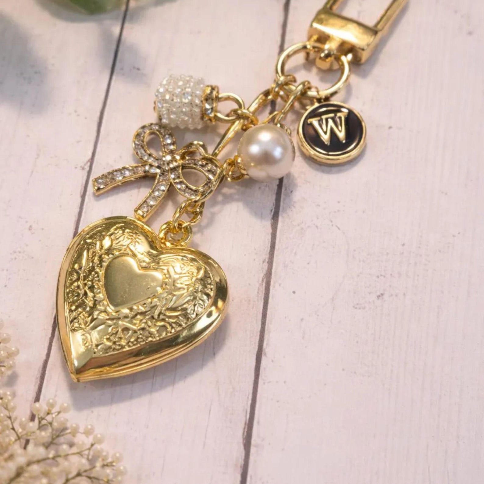 Personalized Heart Locket Keychain - Gold Plated Charm, Initial ...
