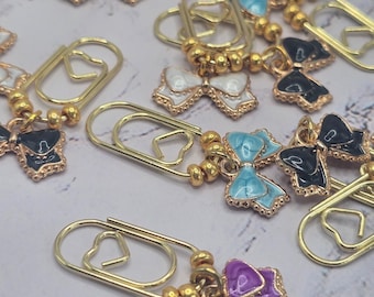 Bow Planner Clips Set of 5 Coquette Mini Paperclips Junk Journal Heart Bookmark