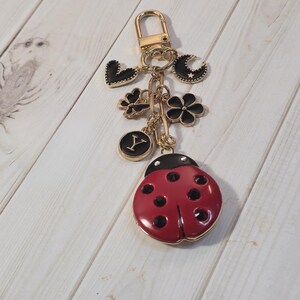 Personalized Ladybug Locket Bag Charm Whimsical Initial Keychain Keepsake Gift