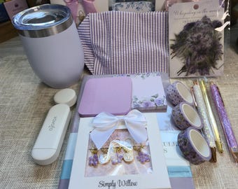 Lavender Curated Gift Box, Purple Book Lover Gift, Cottagecore Stationery Collection