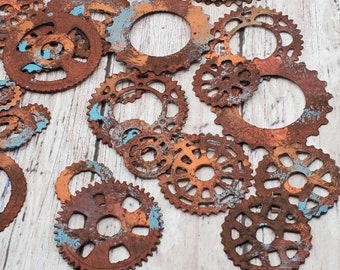 faux rusted die cut cogs and gears  - at least 30 per lot   MADE OF CARDSTOCK not metal