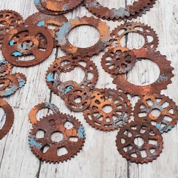 faux rusted die cut cogs and gears  - at least 30 per lot   MADE OF CARDSTOCK not metal