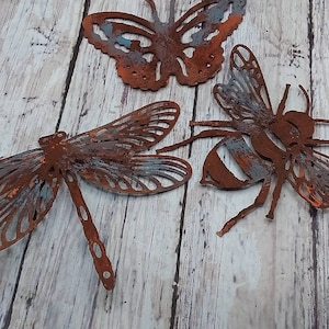 Faux Rusted Die Cut Dragonfly and Butterfly Set Handmade