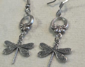 Silver Dragonfly Earrings Boho Dangle Jewelry Romantic Nature Gift for Her