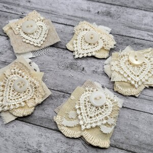 Tiny Heart Shabby Chic Fabric Clusters Snippets in Various Shades of Neutral Cream and White Junk Journal Album Scrapbook Decor image 1