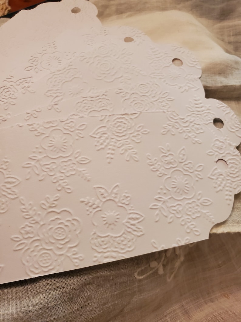 Embossed floral pattern white cardstock tags set of 5 | Etsy