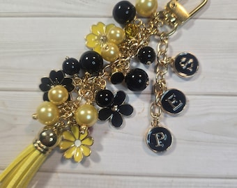 Personalized School Color Charm Keychain: Custom Initial Bag Accessory