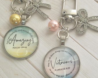 Christian Keychain with Bible Verse Coquette Bow Charm Gift for Her