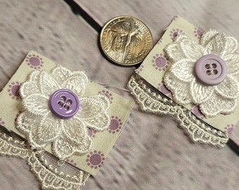 Shabby chic lavender purple fabric clusters, snippets layers of lace,  fabric &  flowers. Embellishments for tags, Junk Journals Set of 4