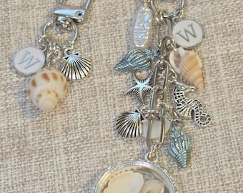 Seashell Bag Charm and Keychain Set, Beach Lover Gift, Coastal Purse Charm, Ocean Inspired Accessory